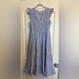 J. Crew Factory Blue and White Striped Midi Dress